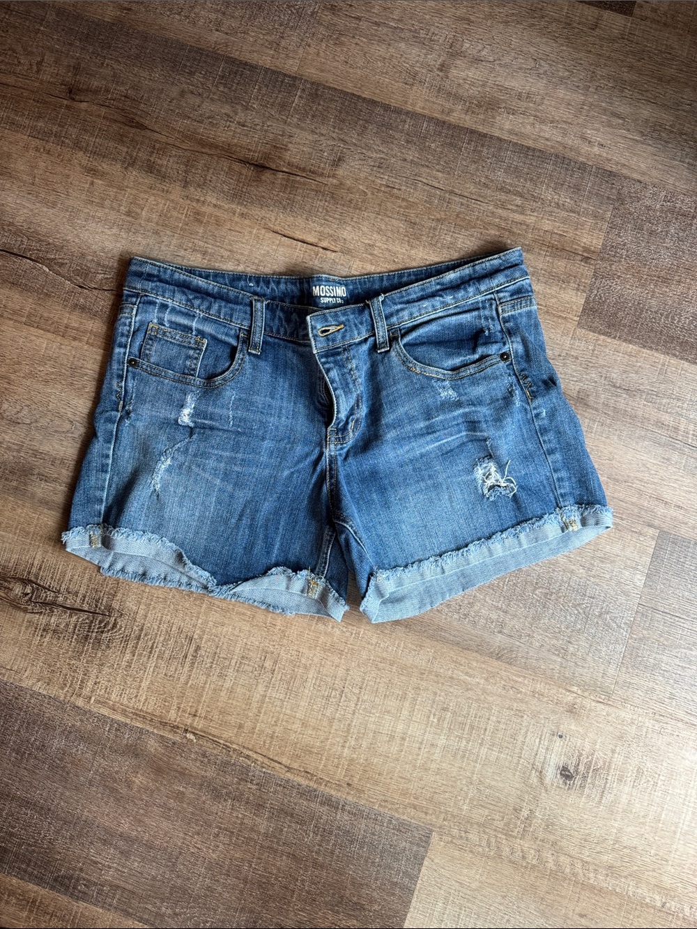 Mossimo Supply Co. Medium Blue Distressed Cuffed Denim Shorts